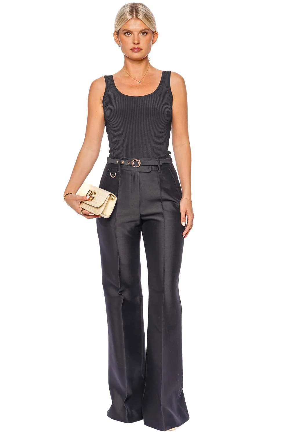 Natura Black Belted Flare Leg Pant