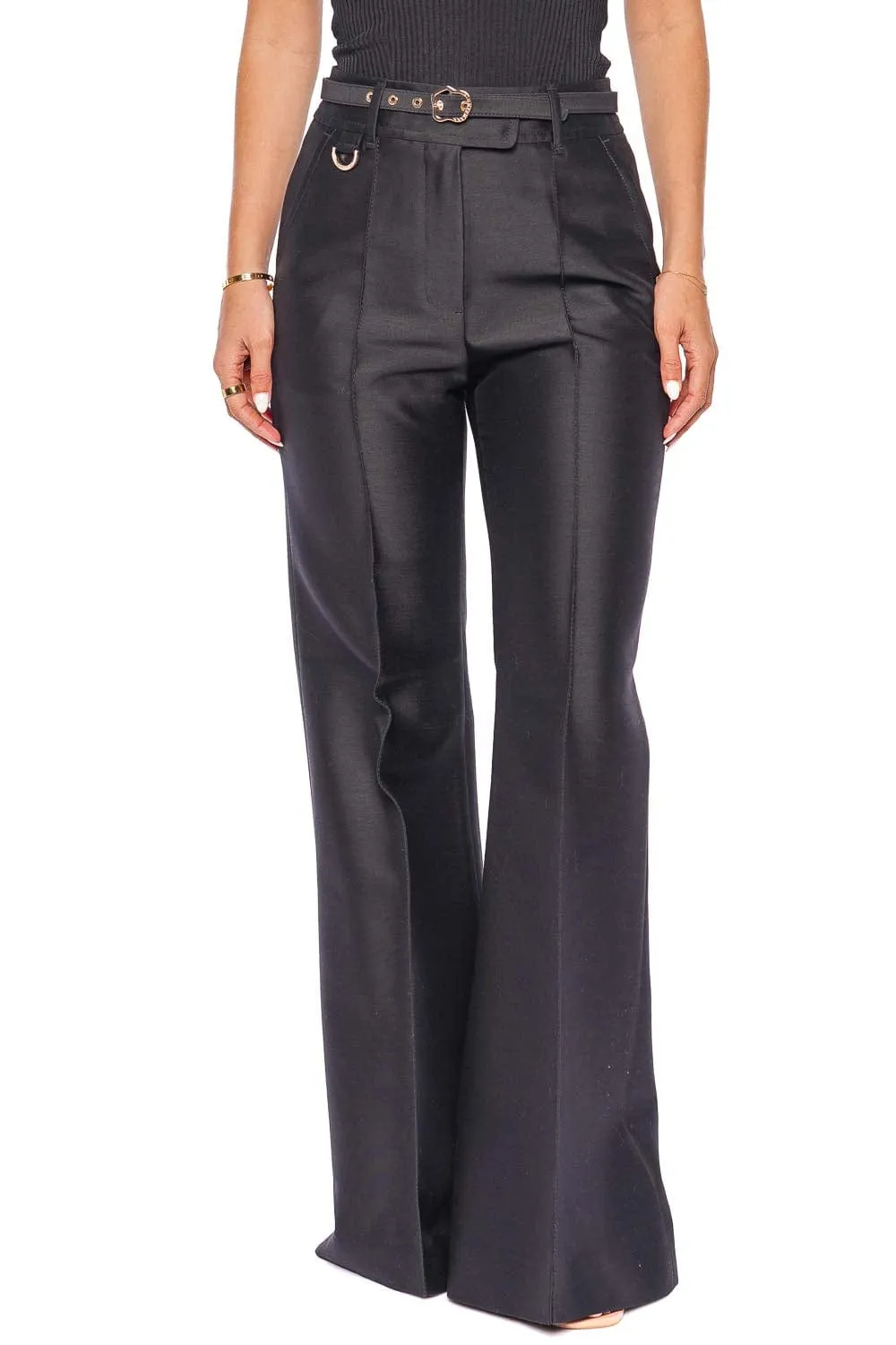 Natura Black Belted Flare Leg Pant