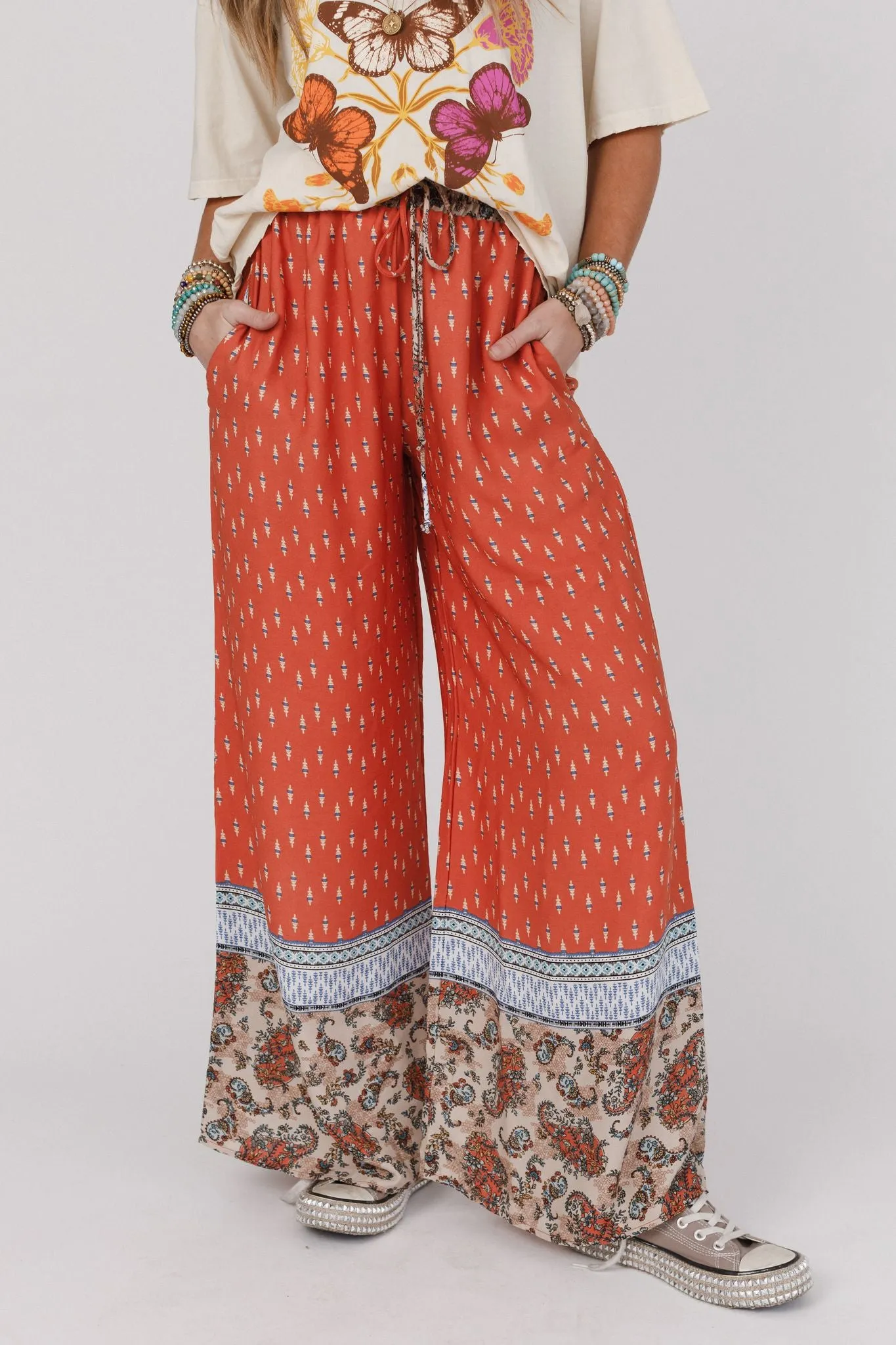 Nessie Wide Leg Drawstring Pant - Orange