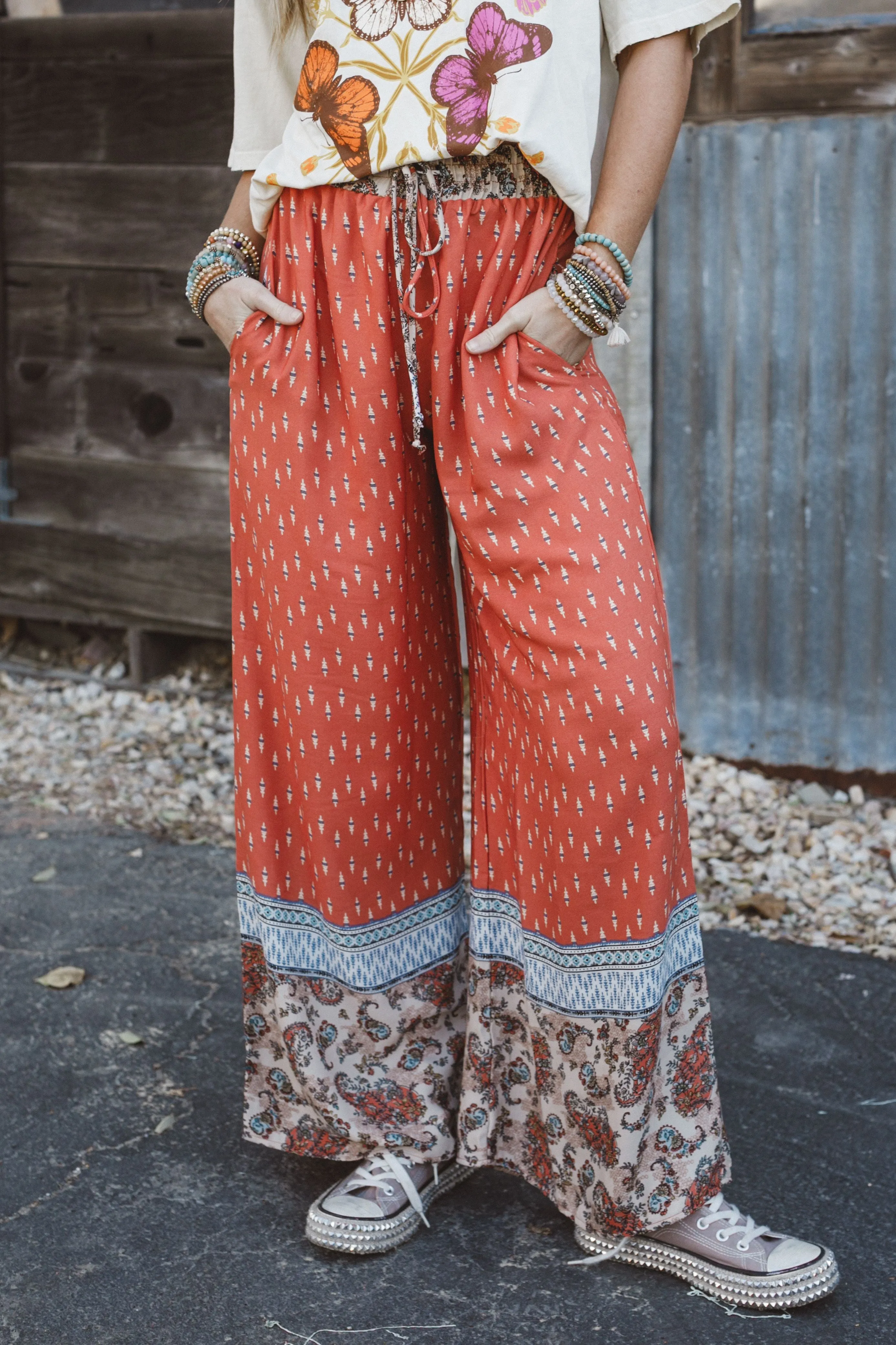 Nessie Wide Leg Drawstring Pant - Orange