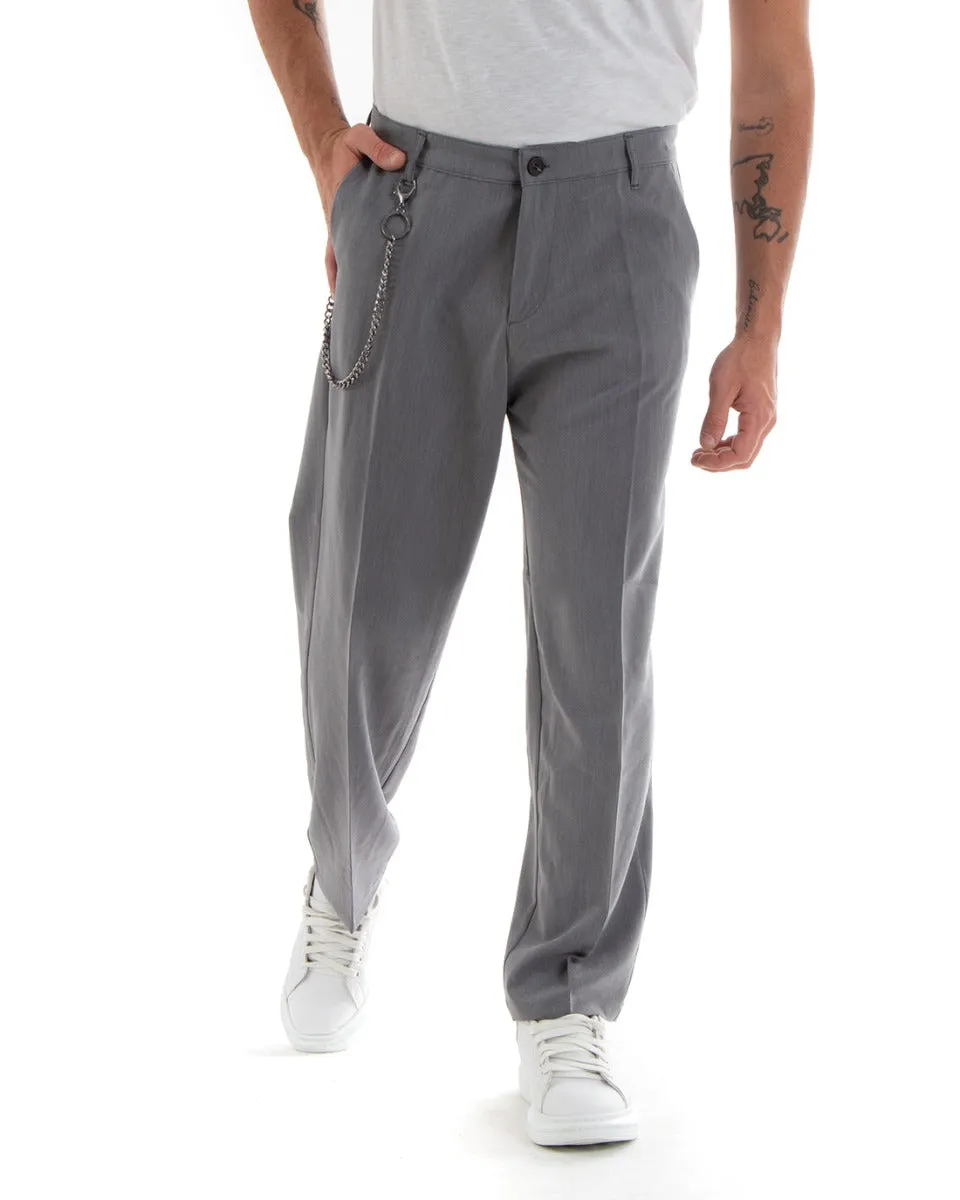 Pantaloni Uomo Viscosa Lungo Wide Leg Largo Casual Elegante Tinta Unita Grigio GIOSAL-P5847A