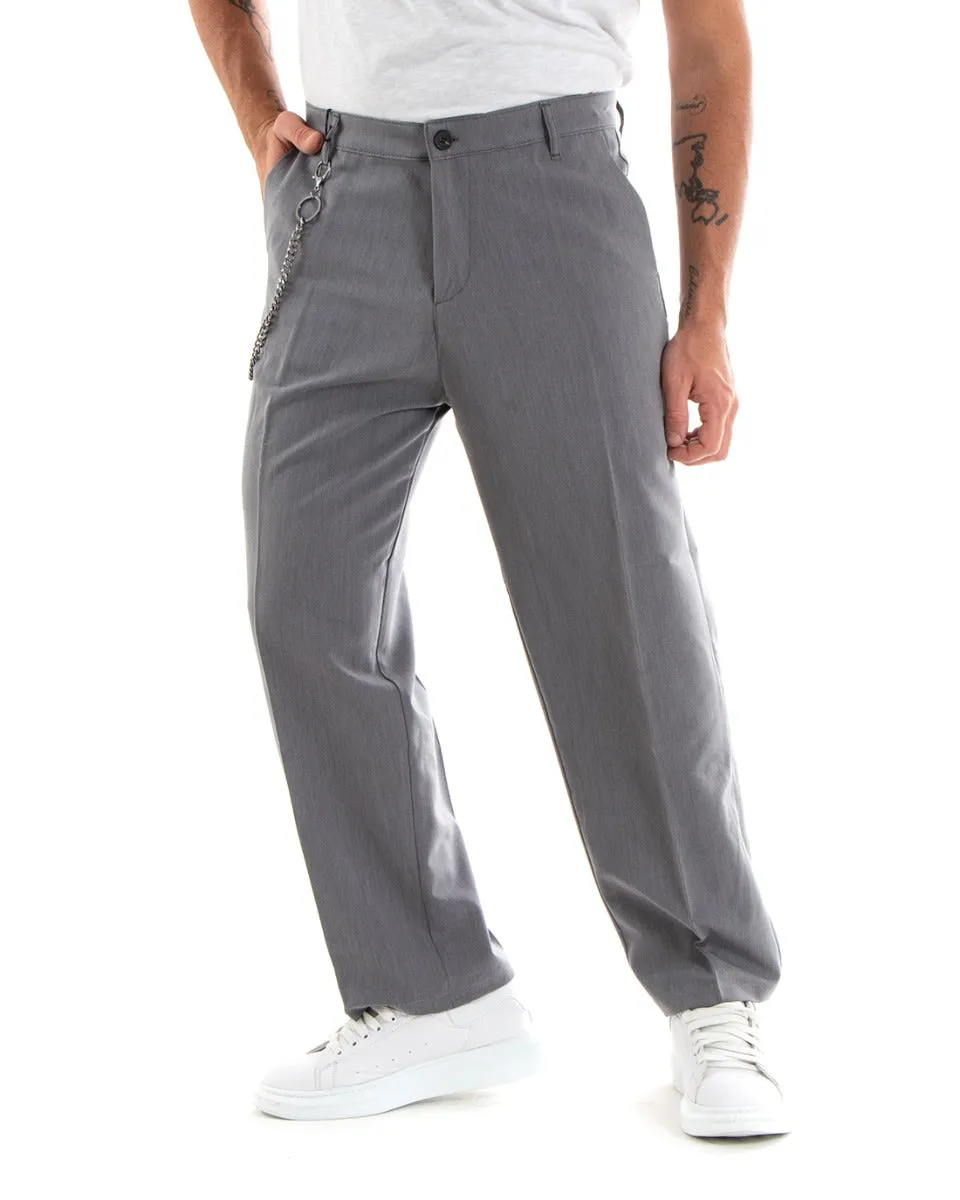 Pantaloni Uomo Viscosa Lungo Wide Leg Largo Casual Elegante Tinta Unita Grigio GIOSAL-P5847A