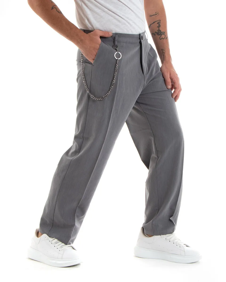 Pantaloni Uomo Viscosa Lungo Wide Leg Largo Casual Elegante Tinta Unita Grigio GIOSAL-P5847A