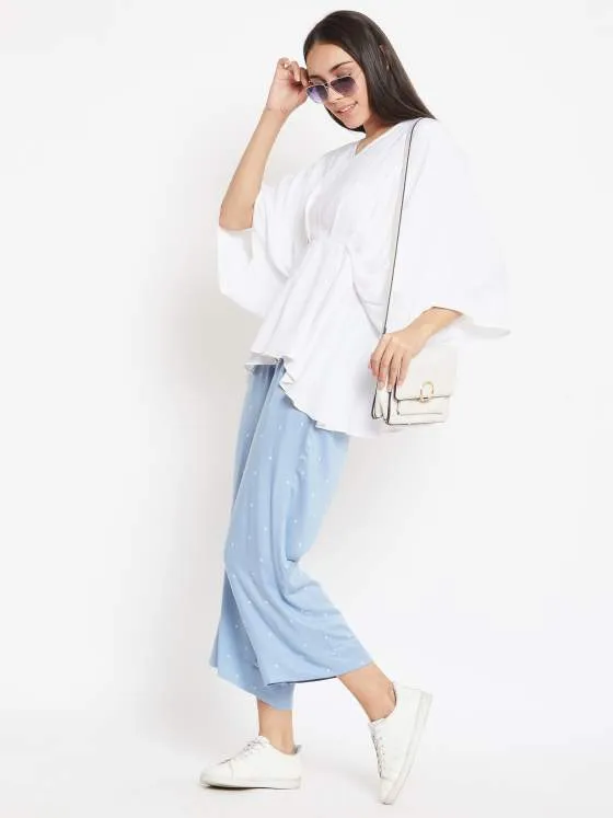 Pleated White Top With Powdered Blue Pants