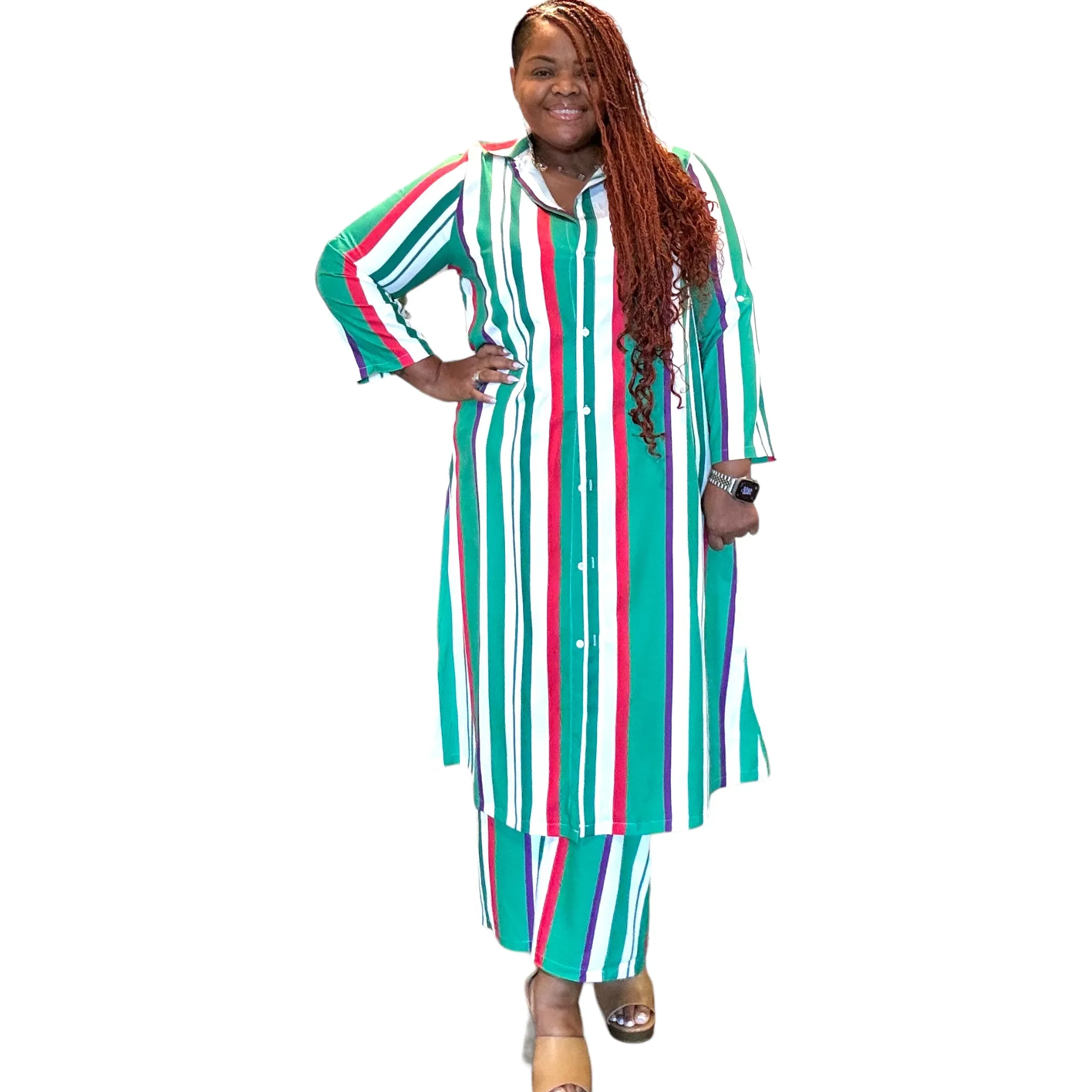 Plus Size Women's Maxi Cardigan Wide Leg Maxi Set