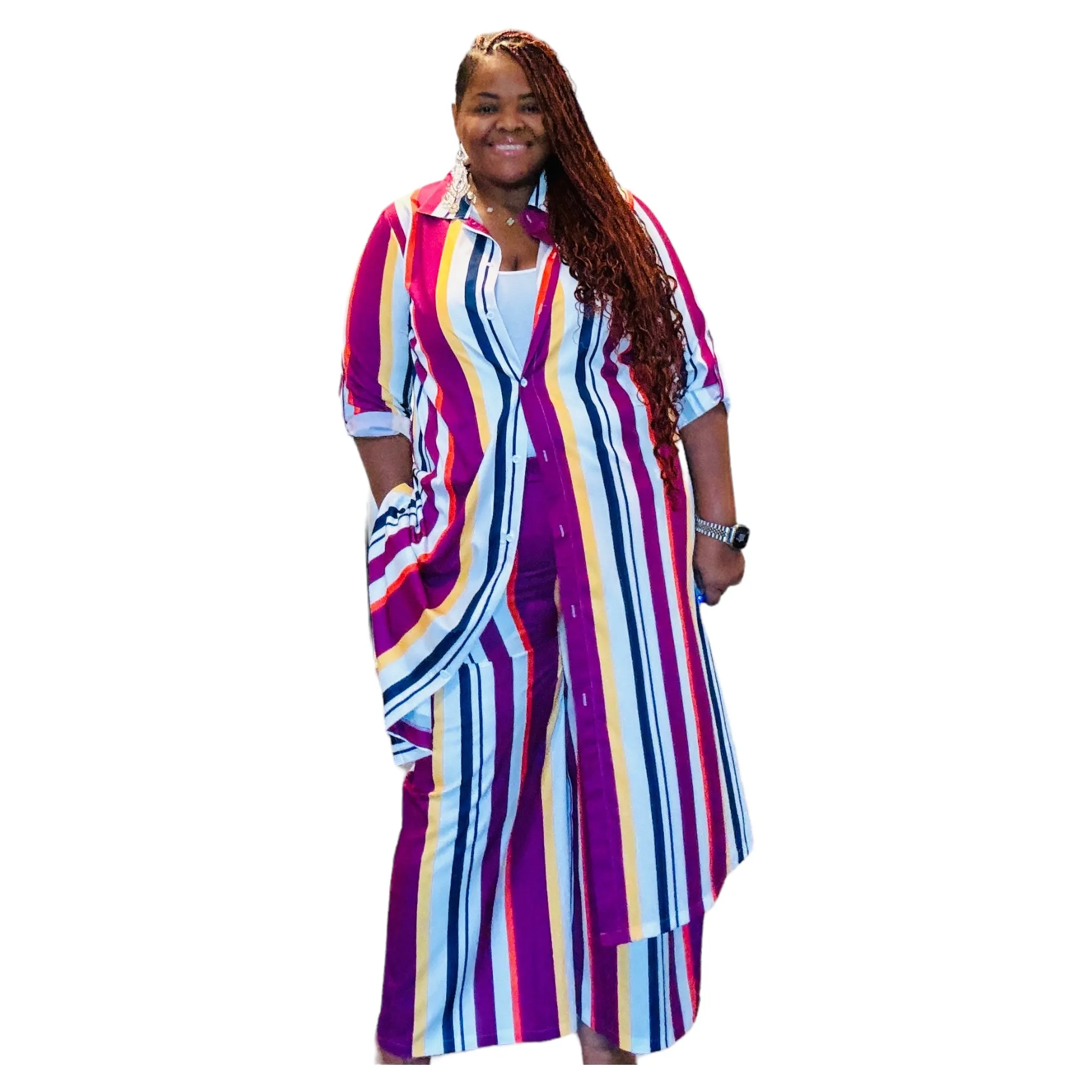 Plus Size Women's Maxi Cardigan Wide Leg Maxi Set