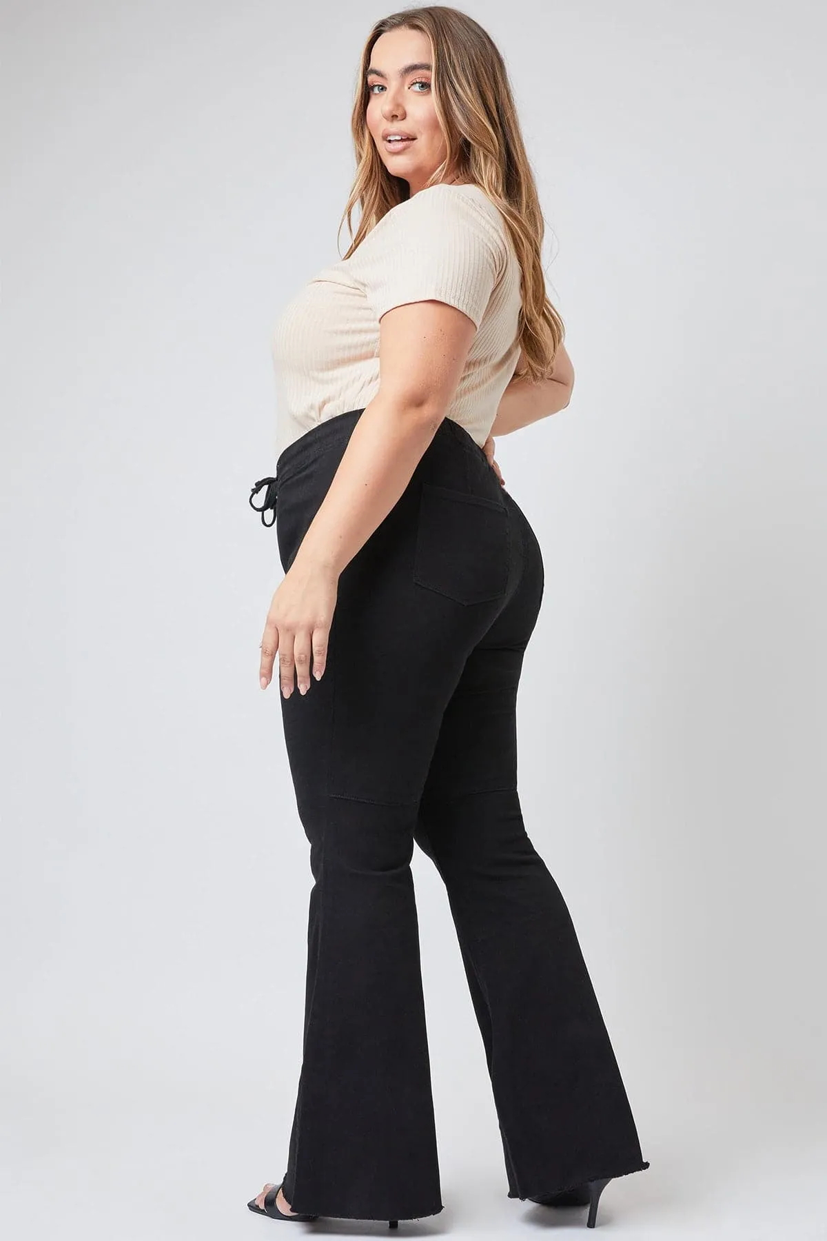 Plus Size Women's Pull On Fray Hem Flare Jeans