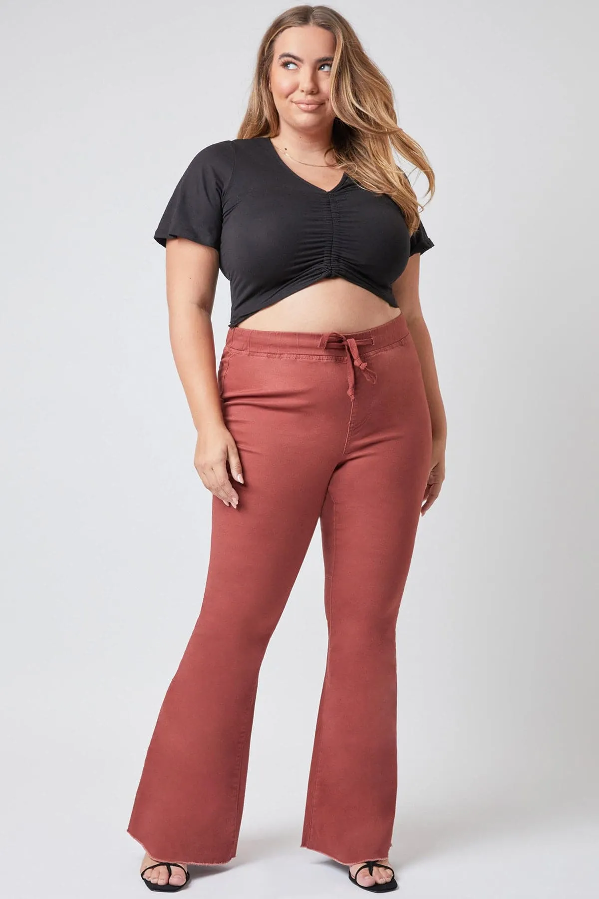 Plus Size Women's Pull On Fray Hem Flare Jeans