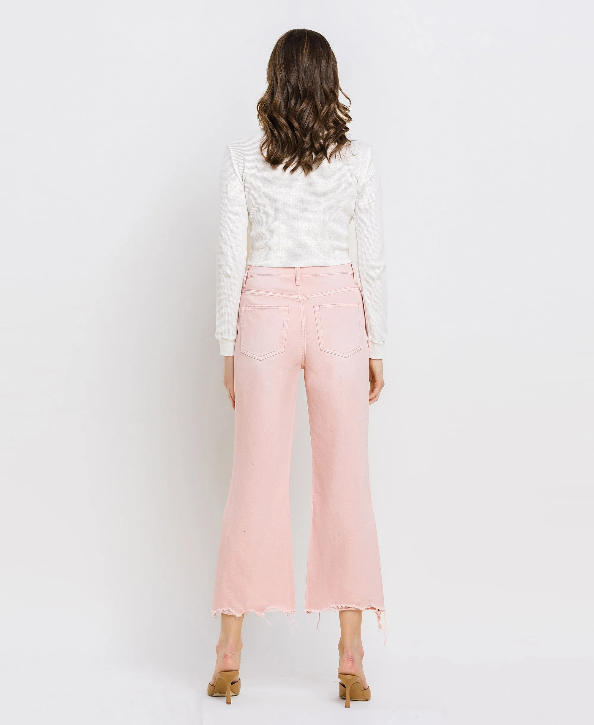 Powder Pink - Super High Rise 90s Vintage Crop Flare Jeans