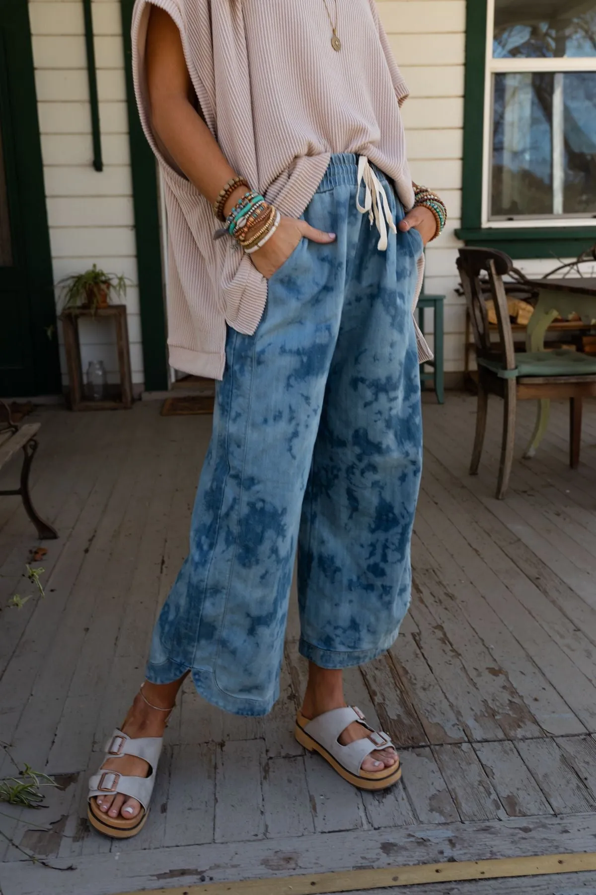 So Comfy Wide Leg Denim Pant - Bleach Dye Denim