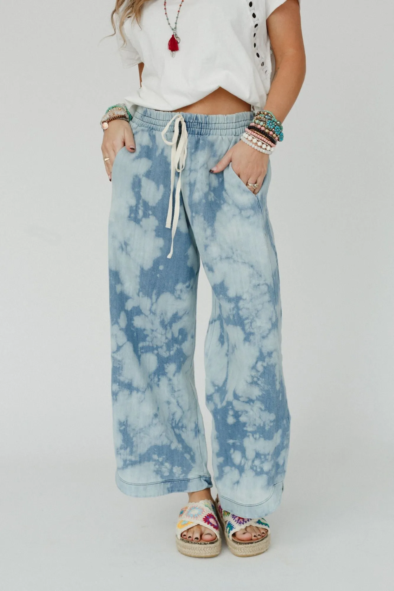 So Comfy Wide Leg Denim Pant - Bleach Dye Denim