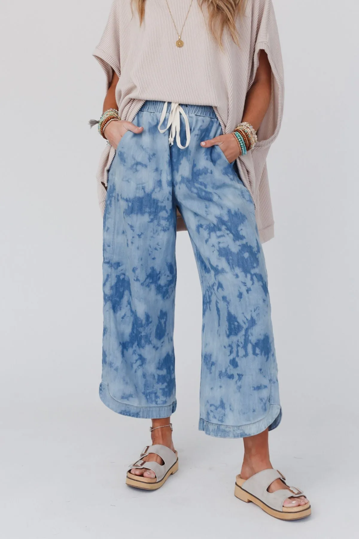 So Comfy Wide Leg Denim Pant - Bleach Dye Denim