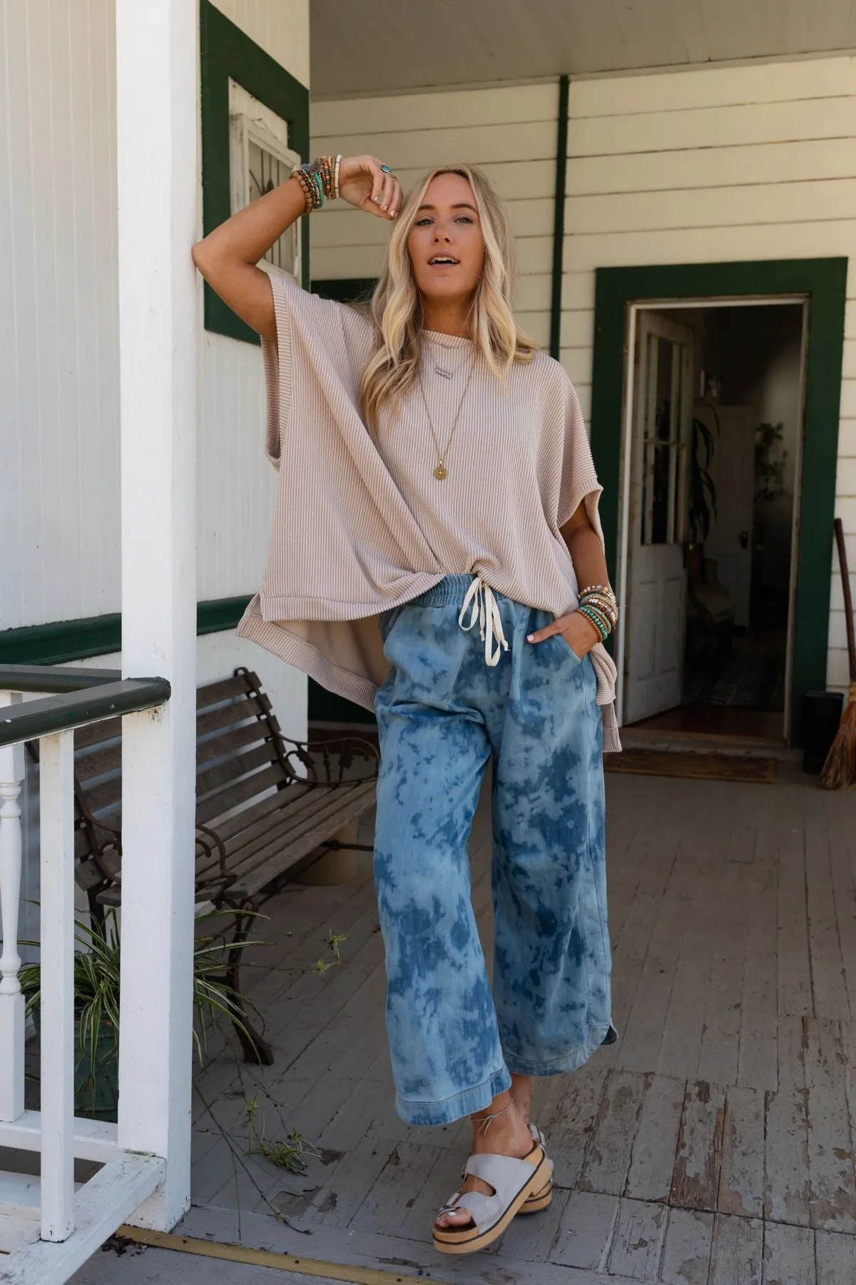 So Comfy Wide Leg Denim Pant - Bleach Dye Denim