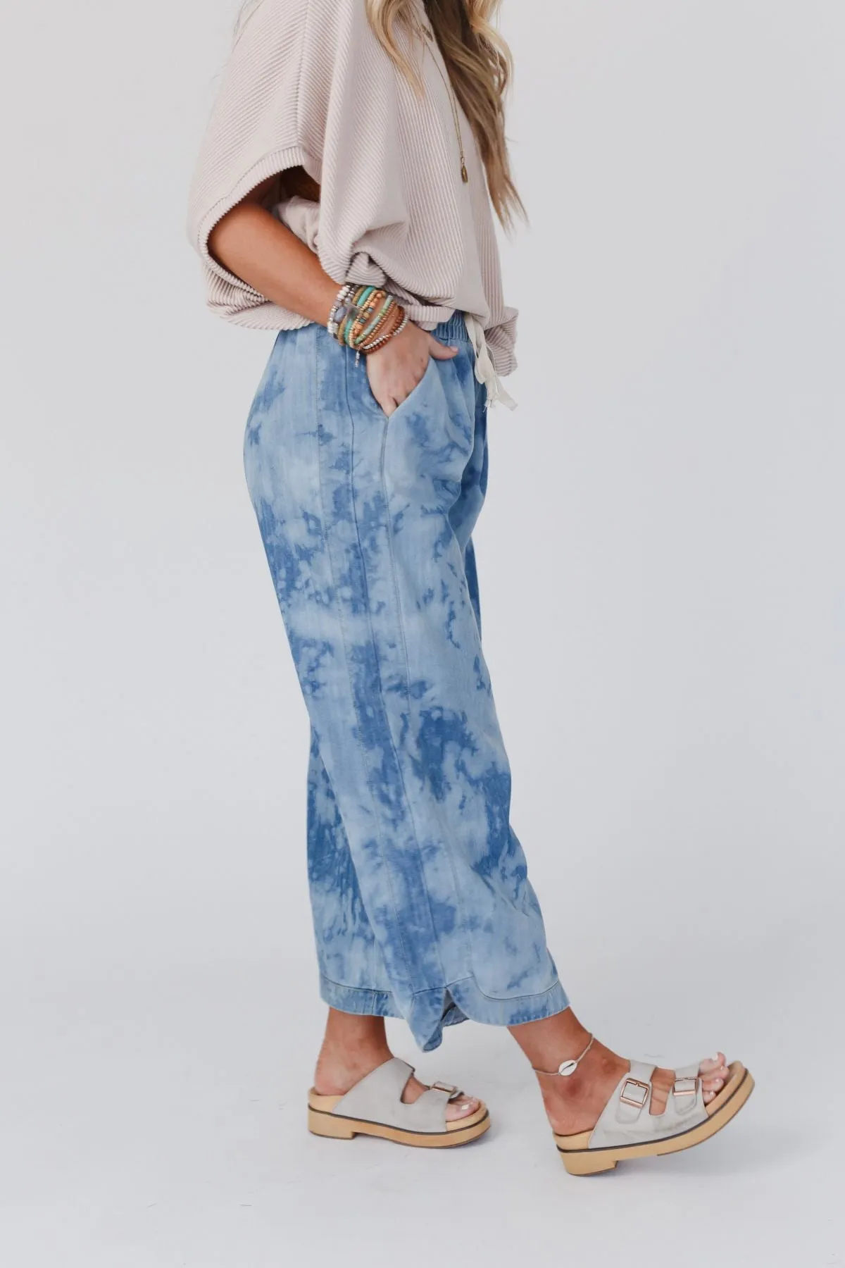 So Comfy Wide Leg Denim Pant - Bleach Dye Denim