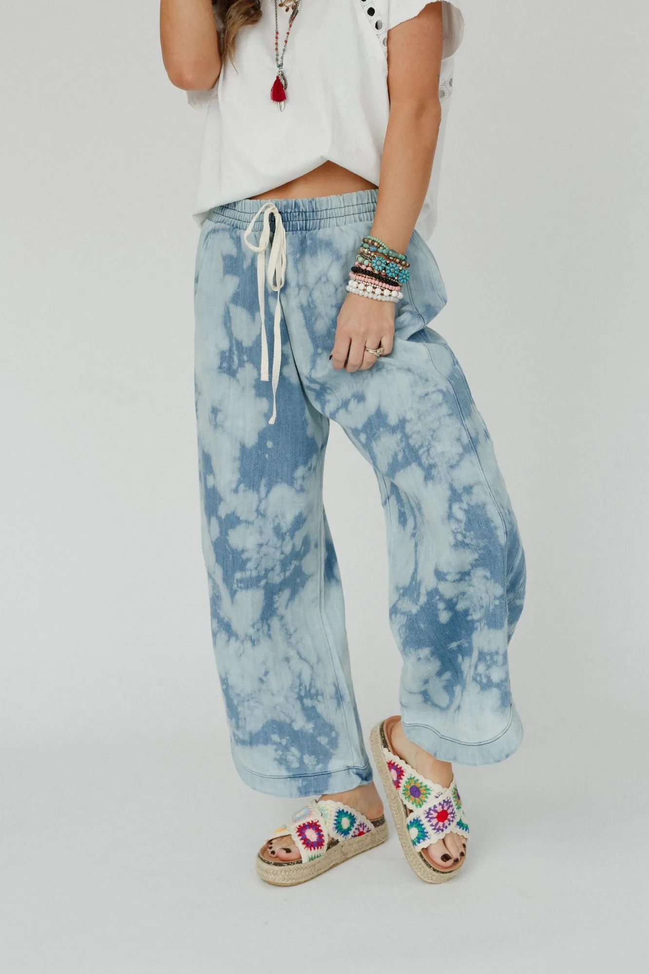 So Comfy Wide Leg Denim Pant - Bleach Dye Denim