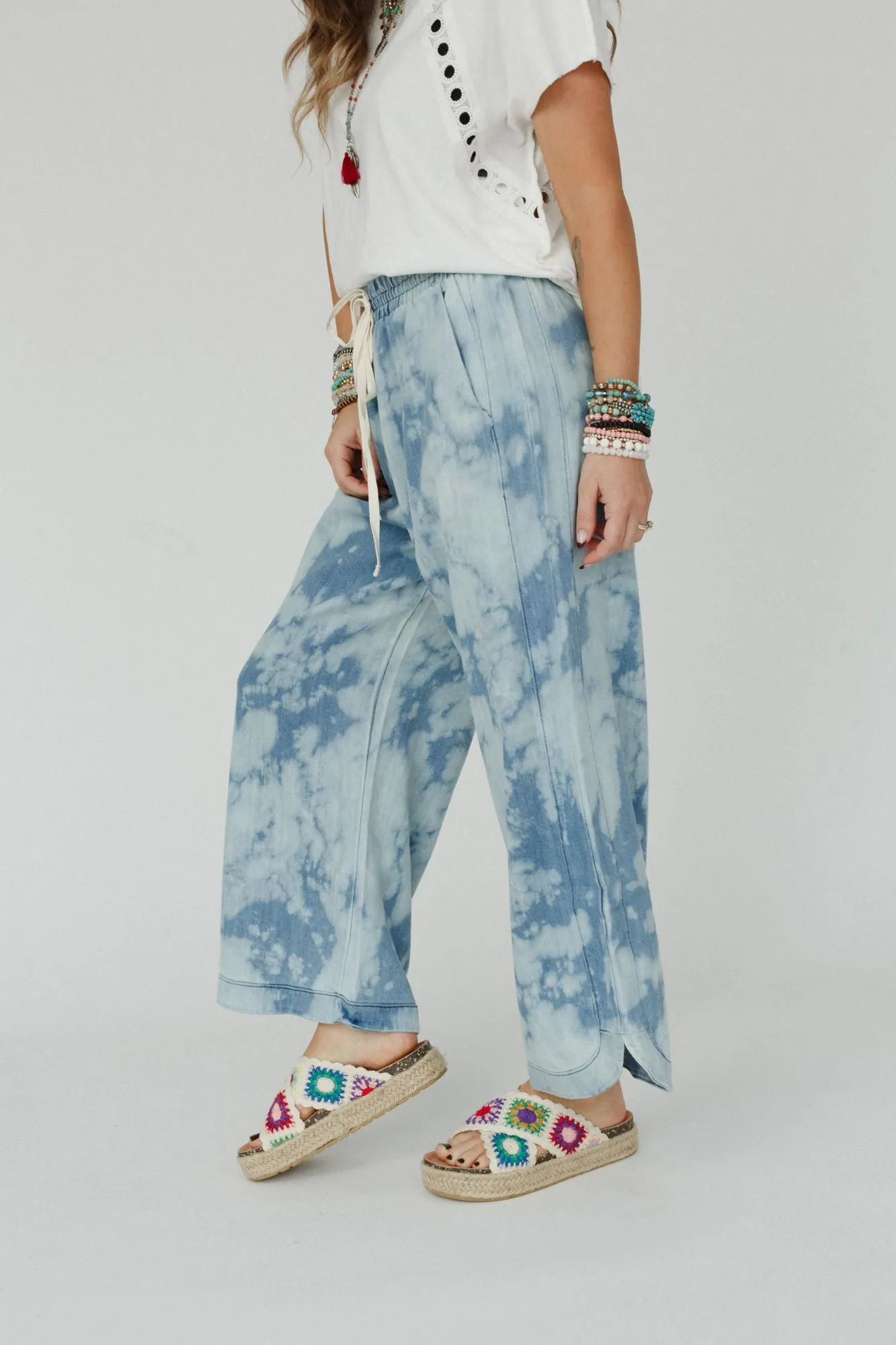 So Comfy Wide Leg Denim Pant - Bleach Dye Denim