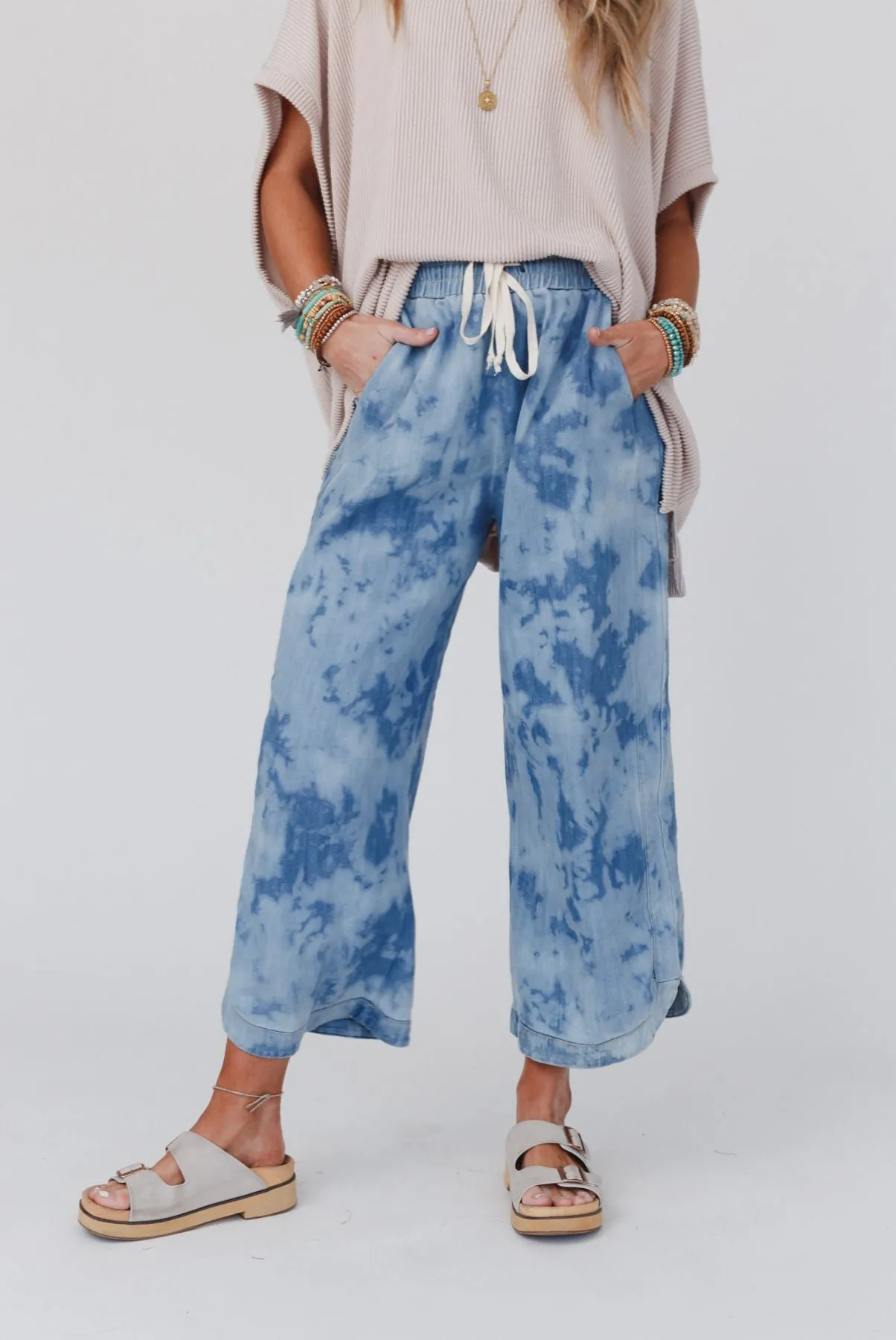 So Comfy Wide Leg Denim Pant - Bleach Dye Denim