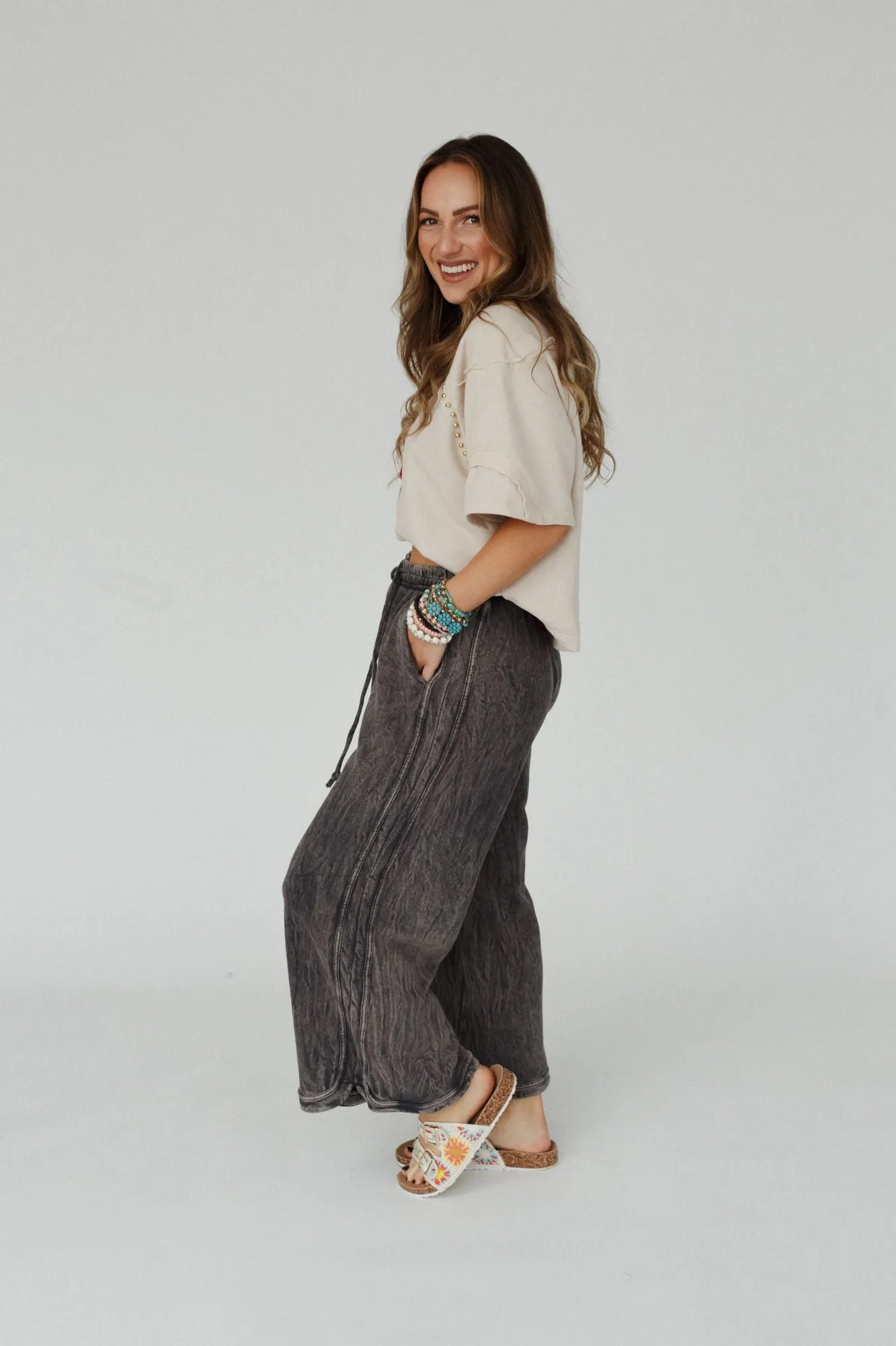 So Comfy Wide Leg Pant Petite Length - Charcoal