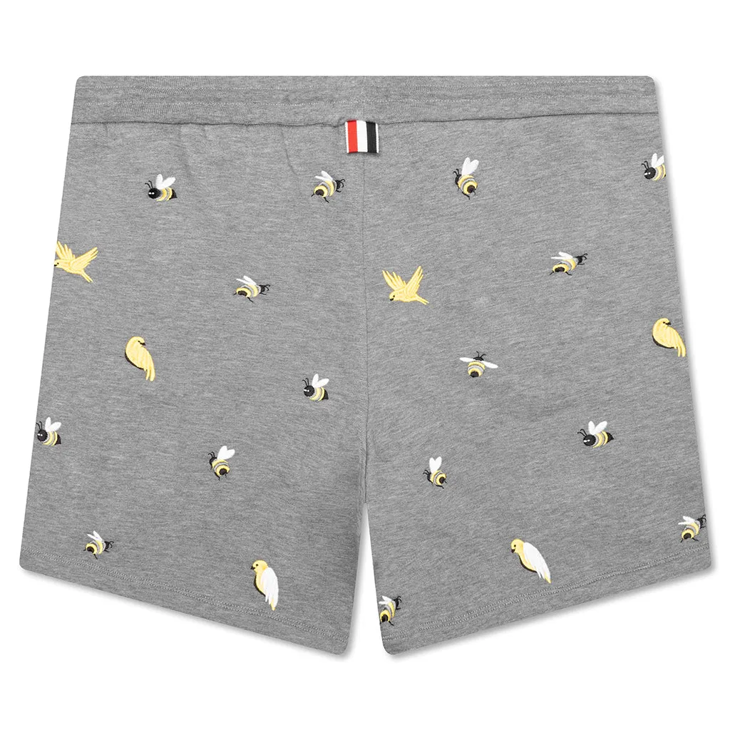 Sweat Shorts w/ Emb Birds - Medium Grey