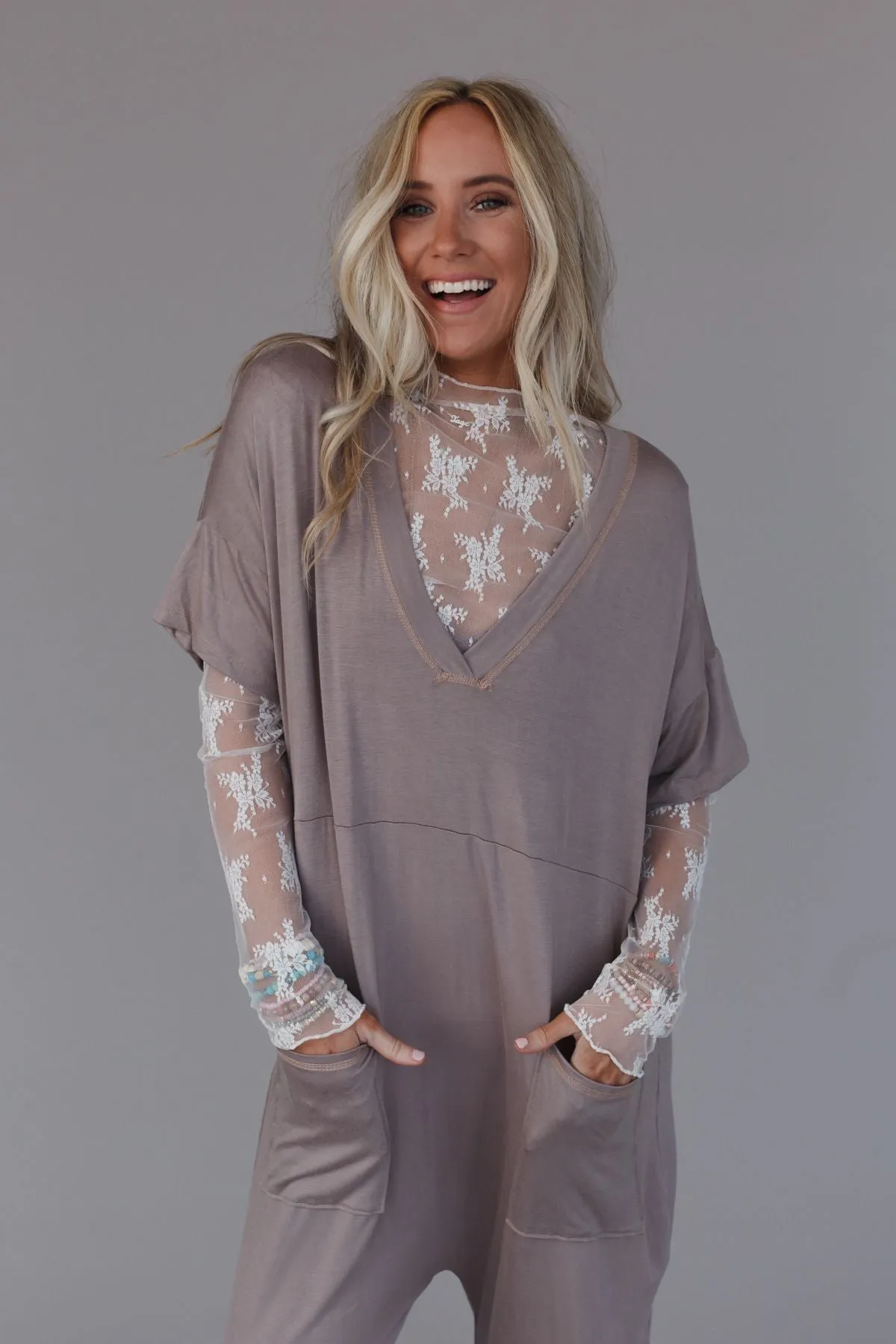 The Perfect Short Sleeve Harem Jumpsuit - Ash Khaki