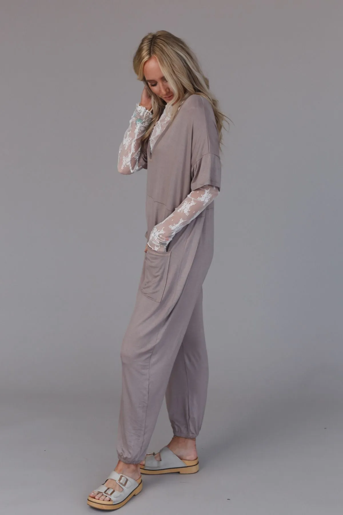 The Perfect Short Sleeve Harem Jumpsuit - Ash Khaki