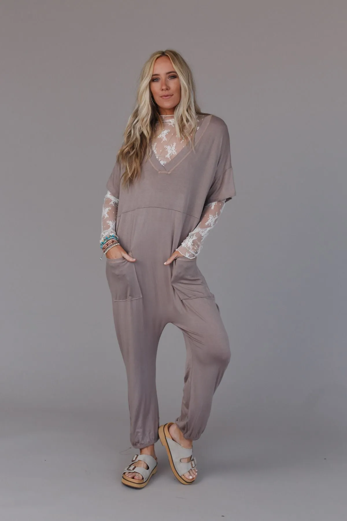 The Perfect Short Sleeve Harem Jumpsuit - Ash Khaki