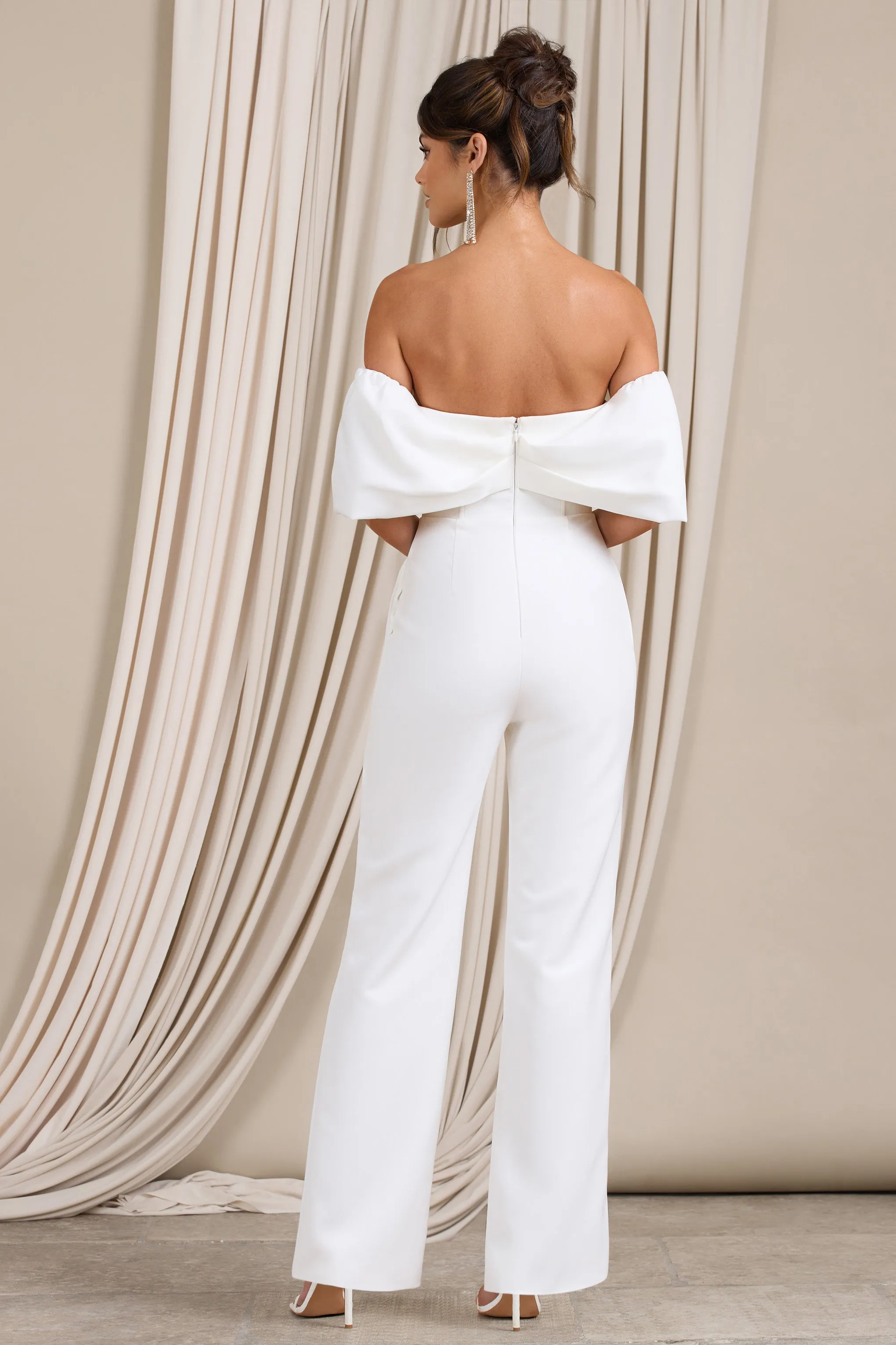 Time Will Tell | White Off The Shoulder Wide Leg Jumpsuit