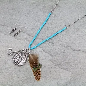 Western chief buffalo feather pendant necklace