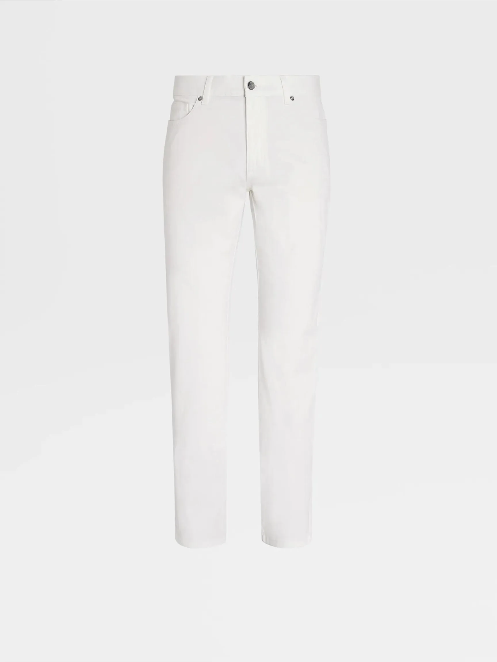 White Garment Dyed Stretch Cotton Gabardine 5-Pocket Jeans