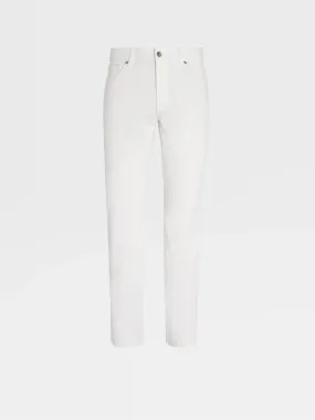 White Garment Dyed Stretch Cotton Gabardine 5-Pocket Jeans