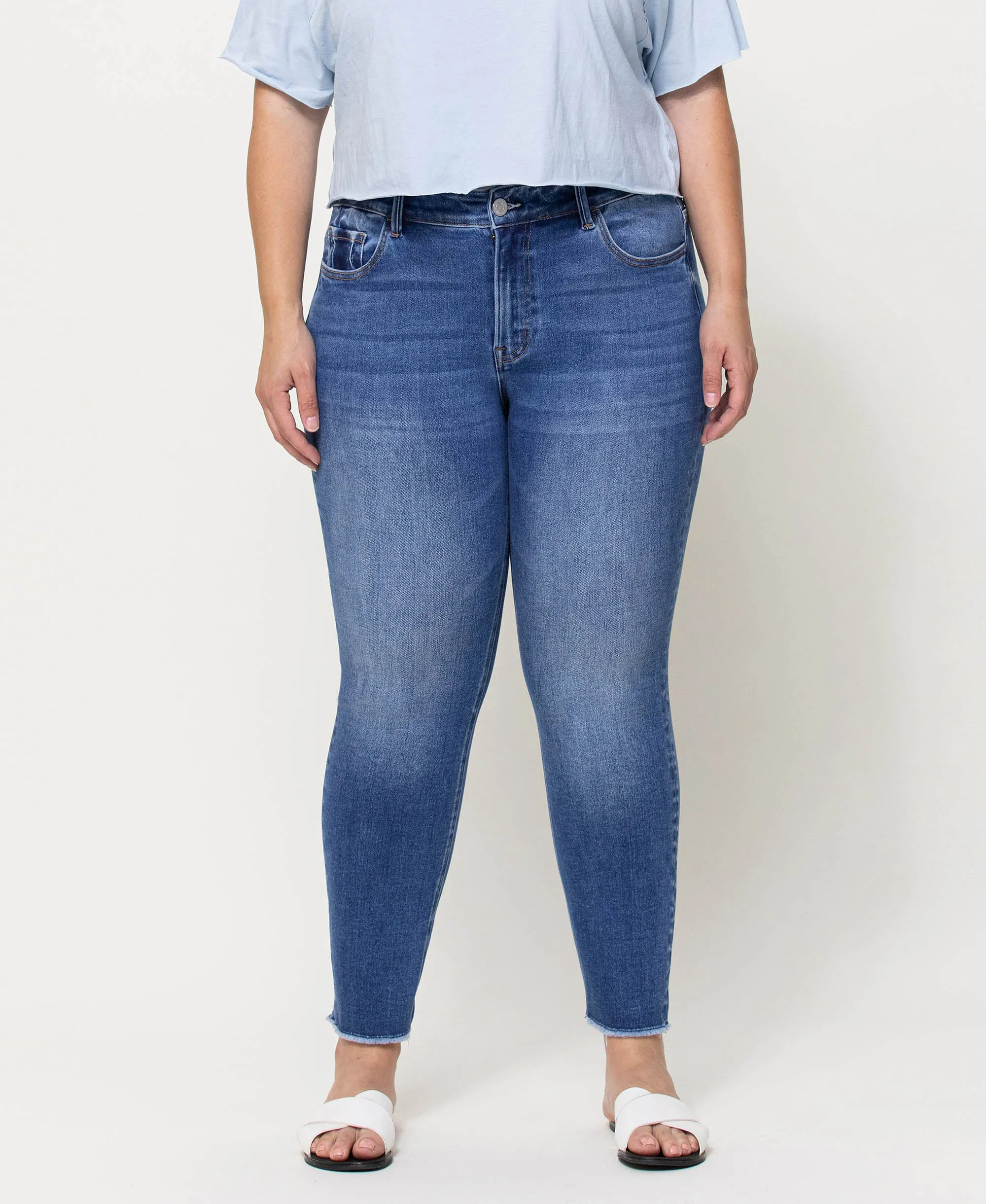 Wolf N Crane - Plus Mid Rise Raw Hem Crop Skinny Jeans